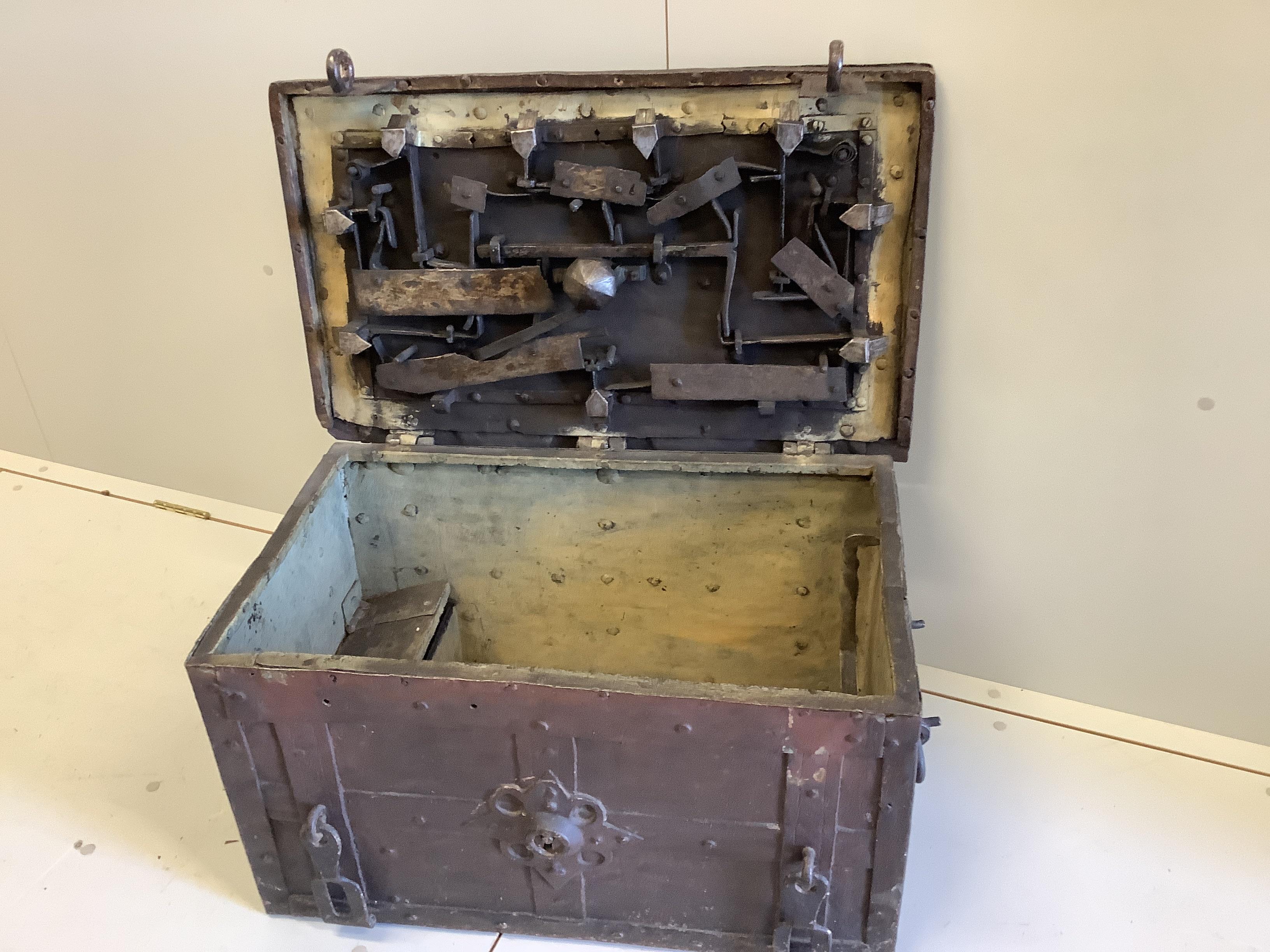 A German iron bound 'Armada' chest, width 71cm, depth 43cm, height 38cm.
